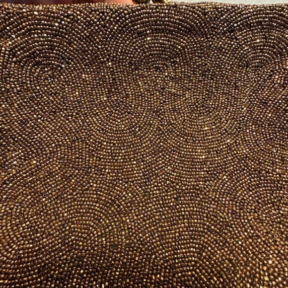 Elegant Brown Clutch Bag beaded with copper tiny beads made in Belgium - Picture 15 of 16